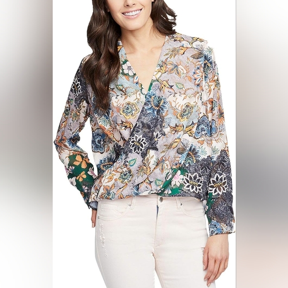 RACHEL Rachel Roy Tops - Rachel Roy Womens Crossover Peasant Blouse, Multicolored Floral Sheer Print 6